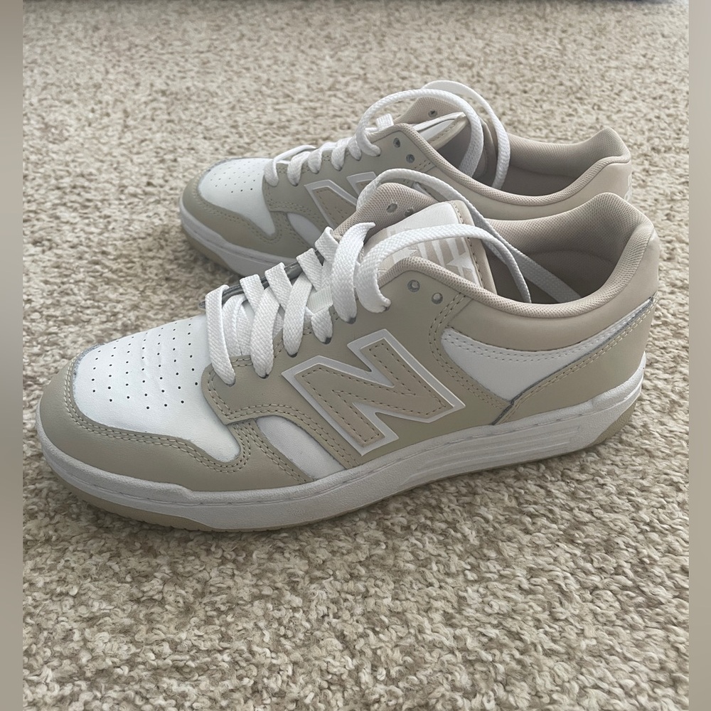 New Balance Beige and White Athletic Shoes